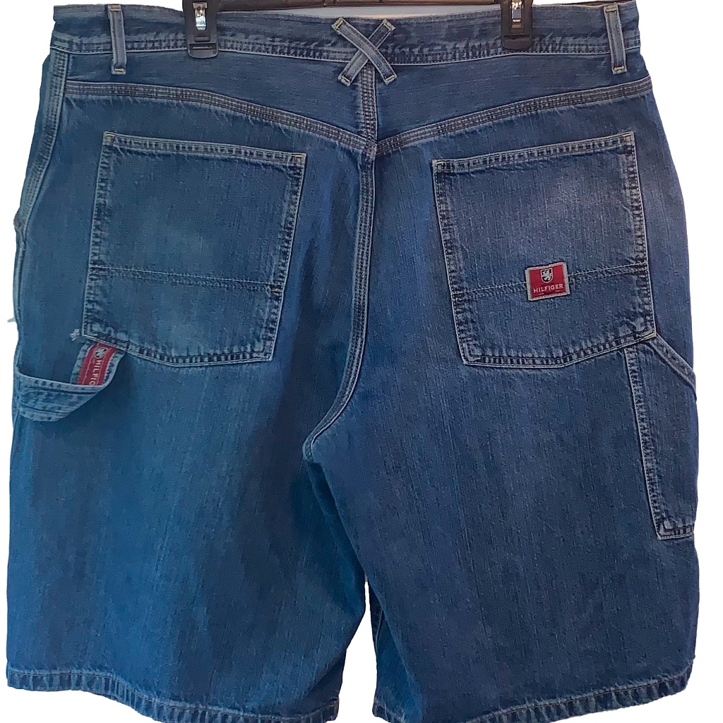 Vintage Y2k Tommy Hilfiger Carpenter Shorts Mens 40 Blue Denim Hammer Loop Logo